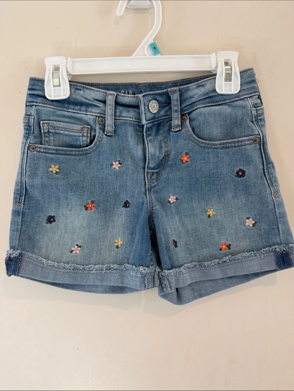 Gap Midi Girls' Blue Denim Embroidered Floral Shorts Size 8